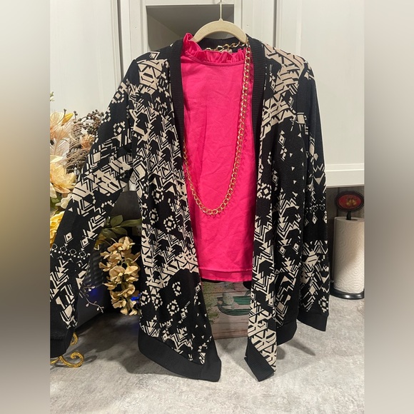 Bohemian Aztec Print Cardigan/Sweater Open Front Size M - Picture 3 of 5